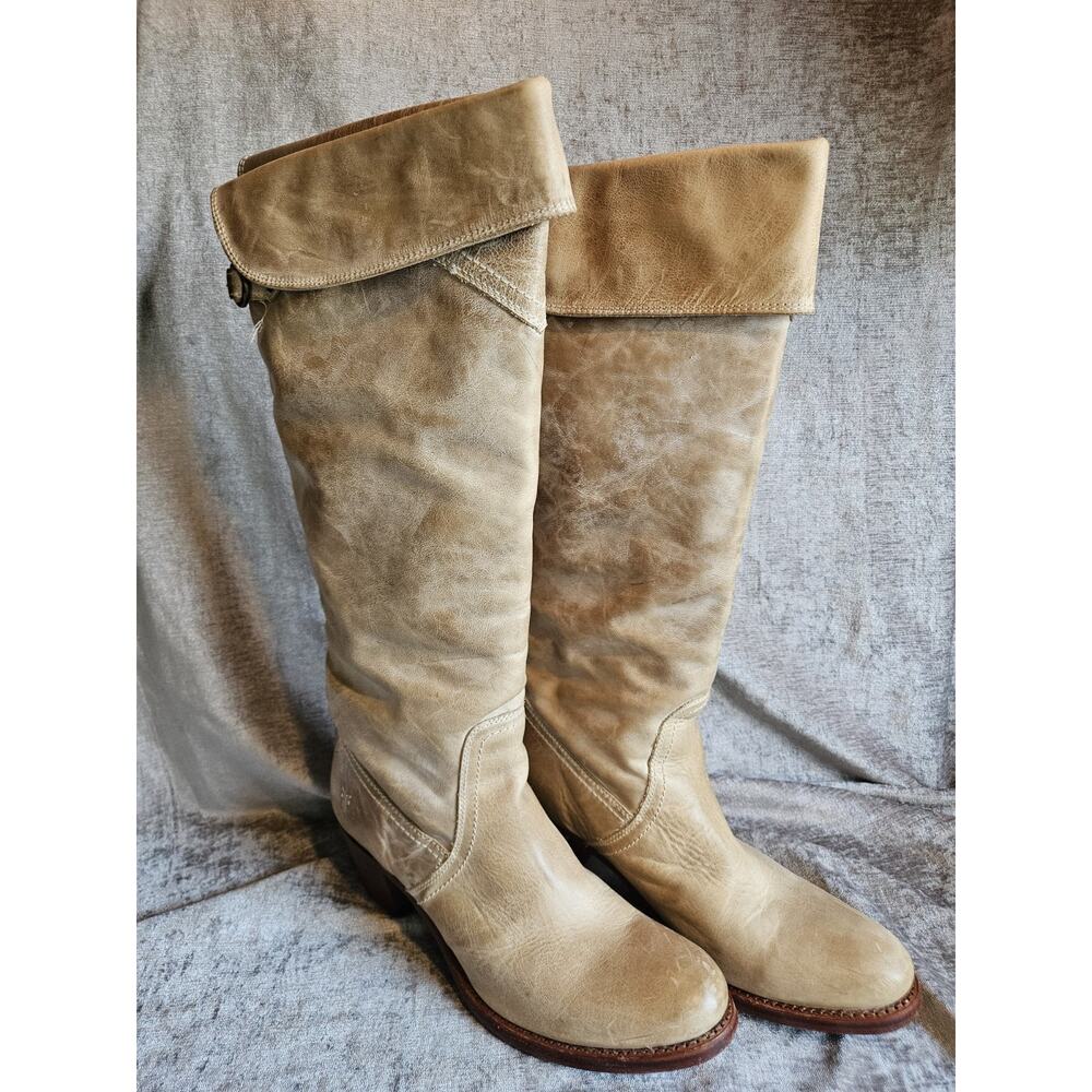 FRYE Jane 18 Inch Cuffed Tan Leather Knee High Boots Women’s US 10 B Pull-On - Picture 7 of 12